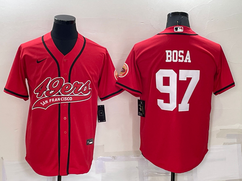 Men's San Francisco 49ers #97 Nick Bosa Red Cool Base Stitched Baseball Jersey Men's San Francisco 49ers #97 Nick Bosa Red Cool Base Stitched Baseball Jersey